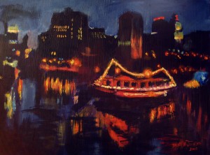 St Paul River view acrylic on maple board